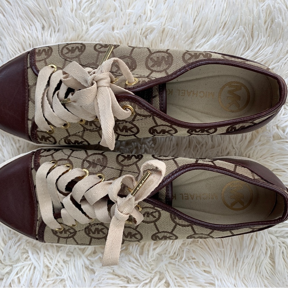 NEW Michael Kors Brown Leather Logo Sneakers - SZ 8 - Picture 4 of 7